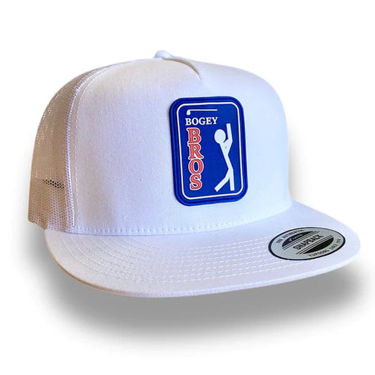 Bogey Bros Flat Bill White Performance Headwear