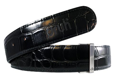 Druh Black Crocodile Leather Belt Including Two Buckles