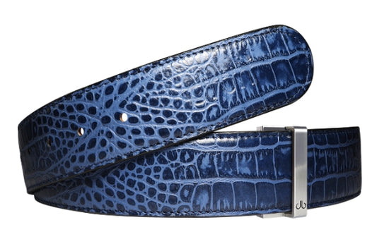 Druh Blue Crocodile Leather Belt Including Two Buckles