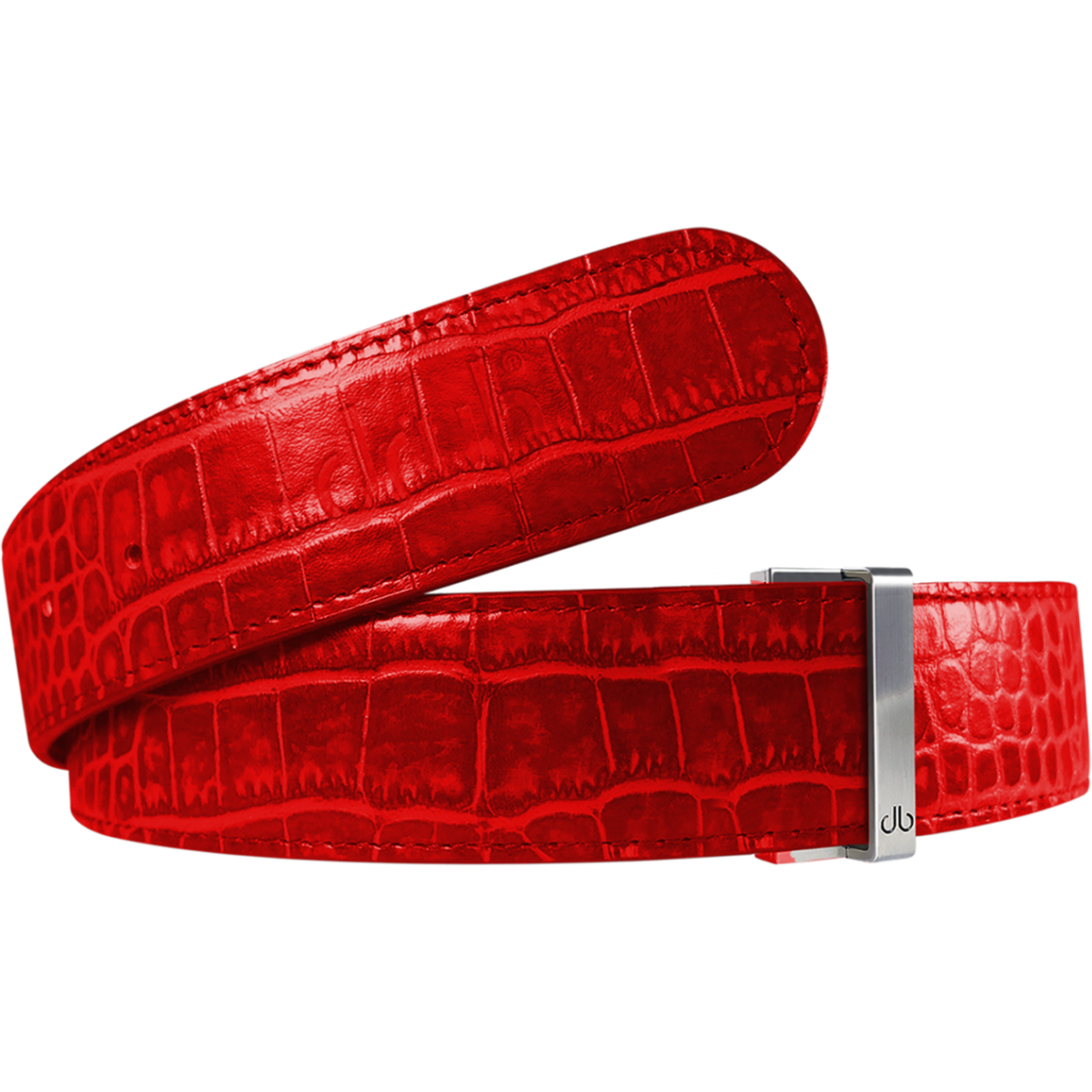 Druh Red Crocodile Leather Belt Including Two Buckles