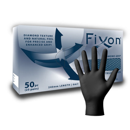 Fixon Nitrile Diamond Glove Textured 6mil 240mm Black Large