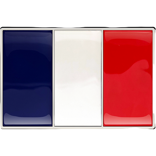 Three rectangular color swatches in blue, white, and red on a white background