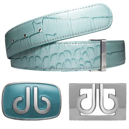 Druh Aqua Crocodile Leather Belt Including Two Buckles