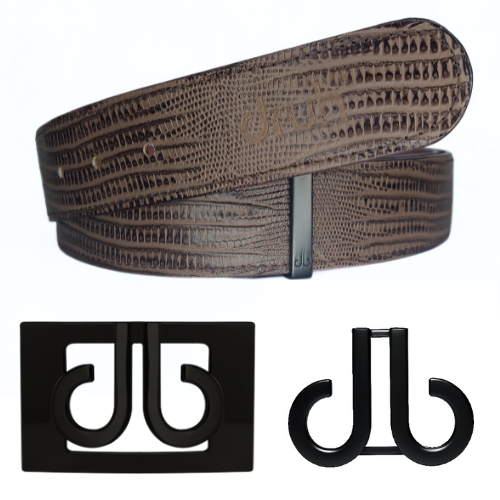 Druh Brown Lizard Leather Belt Including Two Buckles