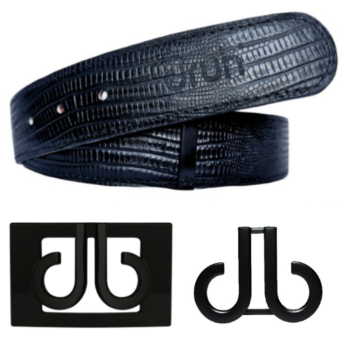 Druh Black Lizard Leather Belt Including Two Buckles