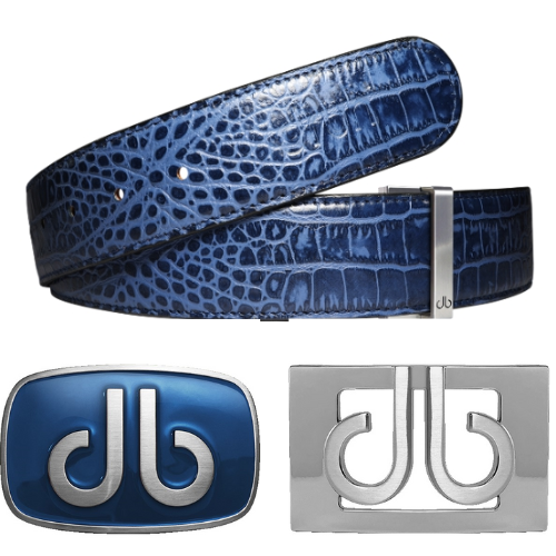 Druh Blue Crocodile Leather Belt Including Two Buckles