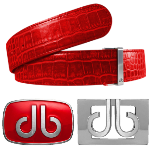 Druh Red Crocodile Leather Belt Including Two Buckles