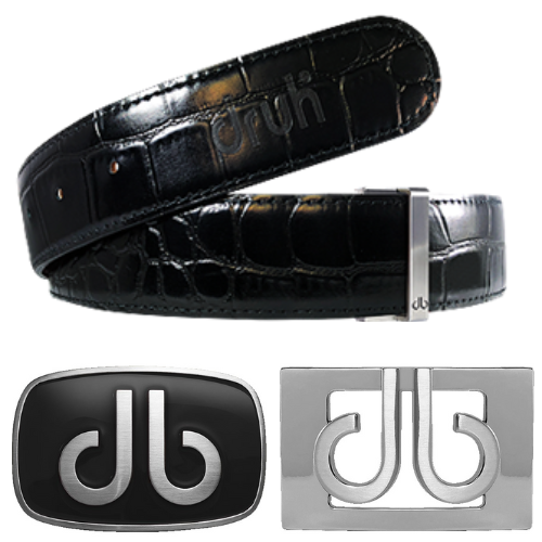Druh Black Crocodile Leather Belt Including Two Buckles