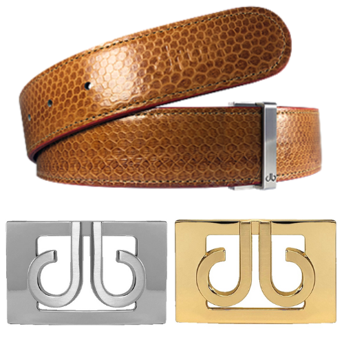 Druh Light Brown Snakeskin Leather Belt Including Two Buckles