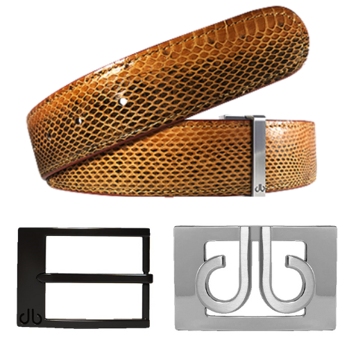 Druh Dark Brown Snakeskin Leather Belt Including Two Buckles