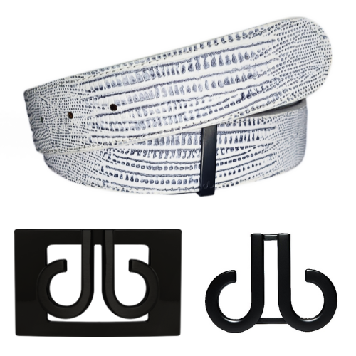 Druh Black White Lizard Leather Belt Including Two Buckles