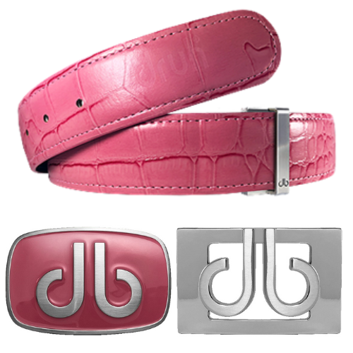 Druh Pink Crocodile Leather Belt Including Two Buckles