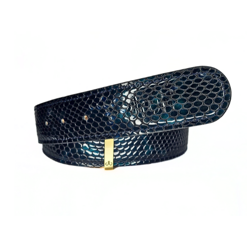 Druh Black Navy Snakeskin Leather Belt Including Two Buckles